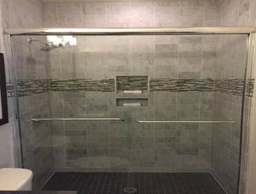 marble and glass mosaic shower