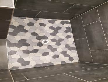 Porcelain mosaic tile shower pan, Edina, MN