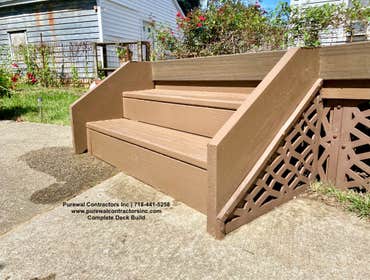 Patio Construction NY This gorgeous two-story home is located in prime Queens NY and features new installed fibercon build and pressue treated deck wit