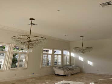 Final touch on large renovations 2 restoration hardware fixtures and another crystal fixture
Both handled with extreme delicacy as we assembled each i