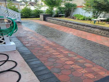 Photos by Blue Stone Landscaping LLC #2 Concrete patio, sitting wall column and paver's patio replace.