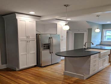 Photos by Mobile Interiors #1 Total kitchen renovation in a 1932 cape cod. We did the floors. Tore out old hardwood covered in linoleum and mastic. 