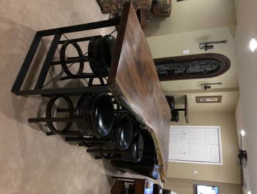 Live edge table Black walnut bar table and side tasting table. And a cutting board from the scrap