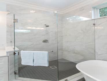 Bathroom | Elegant Custom Cabinets | Marble Tile & Freestanding Tub Bathroom | Elegant Custom Cabinets | Marble Tile & Freestanding Tub