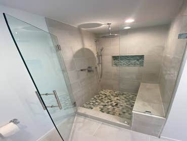Orange county Double bathroom remodel Master bathroom and Second bathroom complete remodel with beautiful tile work and open space created.
Contact Sky