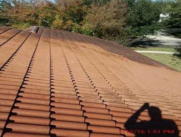Photos from Popa Construction LLC Before & Afters of a soft wash roof cleaning and driveway and side walk cleaning.