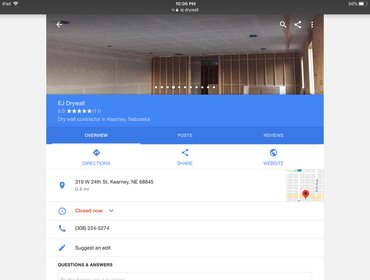 Ej Drywall (308)224-5274 or (308)233-2200 This is EJ Drywall ( home improvement) out of Kearney, Nebraska (we are able to travel long distances to get 