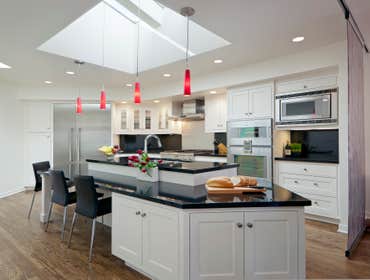 San Francisco Sunset Transitional Kitchen with Island Skylights