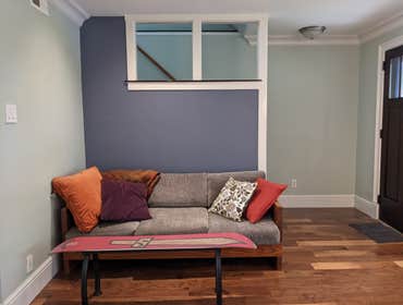 Vibrant Accent Color Brings Playful Energy to Living Room done in Benjamin Moore Luxe and Crystalline by Wescott Painting in Pittsburgh, PA.
