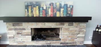Stone front and oak mantel