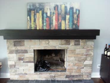 Stone front and oak mantel