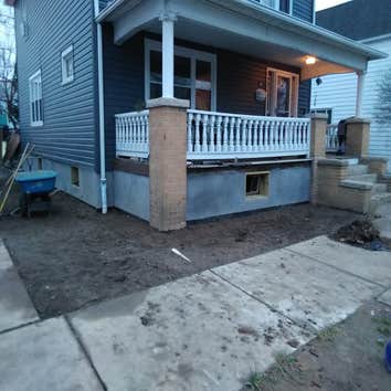 Foundation and French drains I did a French drain, basement windows/frames, foundation and refinished the handrails. Didn't do the siding.