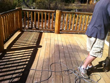 Photo(s) from Bones Painting Inc We striped old stain and applied new stain in Squaw Valley.The deck was old and worn down in Tahoe Donner. We sanded d