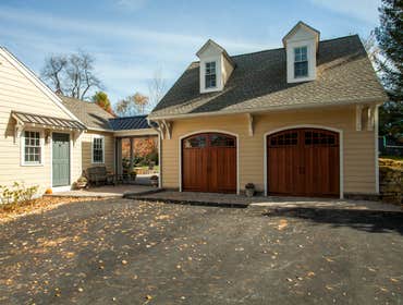 West Chester, PA Garage Addition This magnificent West Chester, PA exterior remodel included a garage addition with loft attached to home by breezeway.