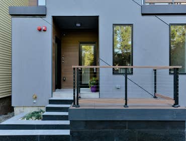 Photos by Urbanity Homes #1 Maverick St Boston MA
The Maverick Street condos are a study in materials. Simple geometries are given interest with contra