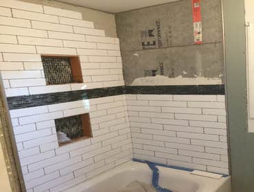 A Bathroom Renovation Another local bathroom fully renovated in time for the holidays! We replaced all the sheetrock, and installed a subway tile tub s