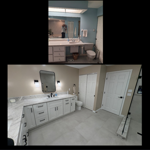 Master Bathroom remodel Tr. Goins transformed this outdated master into a beautiful relaxing space complete with a wet room that includes a...