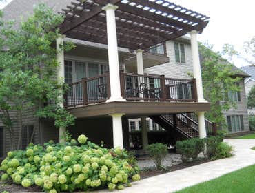 Redeck SW Fort Wayne For this project, we used TimberTech Legacy capped composite decking-Mocha with Tigerwood picture frame. TimberTech radiance rail 