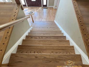 Sand & Finish - Rustic Beige color Rustic Beige topped off with 3 coats of polyurethane water based finish (satin)