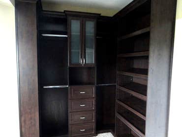 Dark Brown Custom Reach In Closet A beautiful sampling of custom dark brown reach-in cabinets.