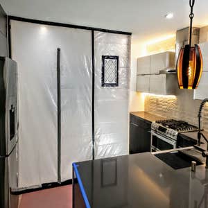 Photos by Restoration Specialists of Santa Monica Mold remediation and custom pressure fit dust barrier.