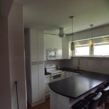 415 Starr St Remodel of a 1950's kitchen replaced with a completely new kitchen. The goal was to increase the counter space, hide the furnace, includin