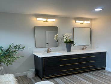 Custom vanity and marble tiles