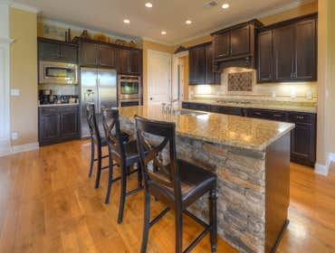 Stone Island in open kitchen