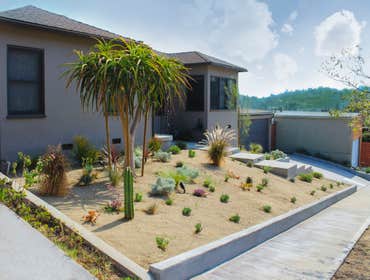 Front and Back Yard Landscape Decomposed Granite, Drip Irrigation, Wooden Deck, Concrete Patio, Custom Pergola, grass lawn.