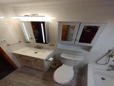 Close up of vanity, toilet