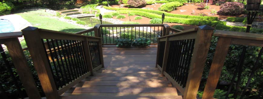 1200 sq. ft. Batu deck with Ipe posts and deckorator rails This awesome deck is surrounded by a gorgeous backyard with a natural running stream. Th...