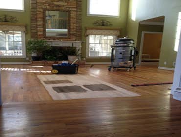 Hardwood floor refinishing in Lawrenceville, GA - Webb Gin House area Hardwood floor refinishing project in Lawrenceviie, GA. FLoors were stained with 