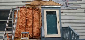 Knocking Down Portico This house needed a portico knocked down and rotted plywood replaced, and finish up with paint.