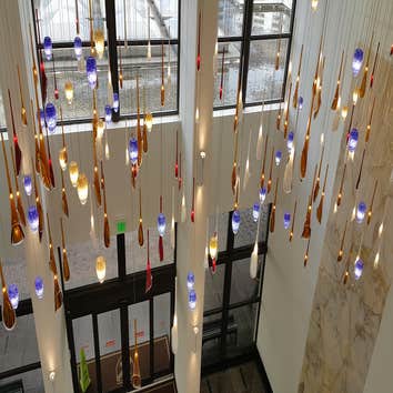 Pendants lights on a building lobby renovation