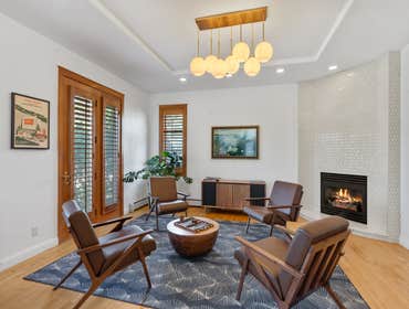 Lake House Music Room Music room remodel. New cabinets, fireplace surround, coffered ceiling. Some amazing tile work!