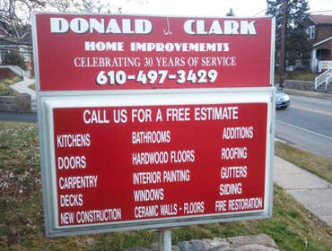Donald J. Clark’s Job Sign Donald J. Clark’s job sign located in the front lawn of their historical home.