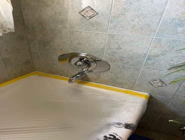 New shower valve installation with renovation plate