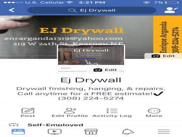 Ej Drywall (308)224-5274 or (308)233-2200 This is EJ Drywall ( home improvement) out of Kearney, Nebraska (we are able to travel long distances to get 