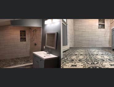 Photos by L.E.E Home Improvements #4 Bathroom remodel, fresh coat of paint. Tile inside shower and on the floor. New cabinets and lighting.
#Revampingd