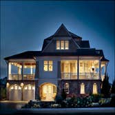 Side of house at dusk