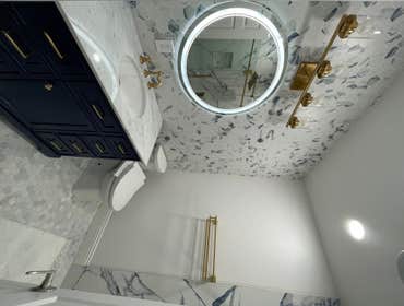 Heritage Saratoga Bathroom 1 This owner hired us to remodel 3 bathrooms and add an addition to his side of the house. Very Beautiful finishes chosen by