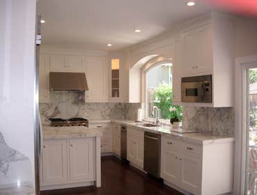 White Flush Inset Shaker All Custom Kitchen Floorplan Change and Kitchen Remodel. Complete with Bearing Wall removal, Arch top window, Custom Flush Ins