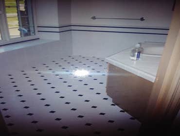 Kid's bathroom tile floor.