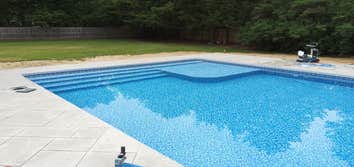 Photos by Mcm Pool Design, Inc #1 Inground Vinyl Swimming Pool Installation and Stamped Concrete Deck Installed Fall 2019