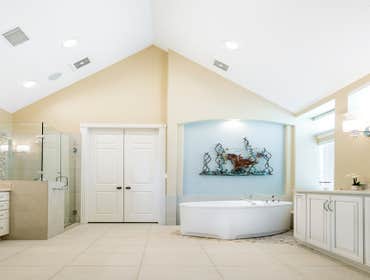 Steiner Ranch- Master Bath Once a dark and worn out space, this master bathroom didn’t compliment the rest of the house. A typical corner built-in tub 