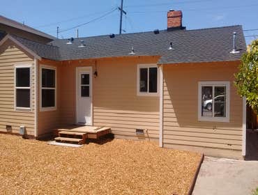 Uou can see photo on right 5'sliding glass door reduced to 3' door creating just enough room for 1/2 bath and laundry.