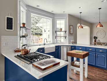 Classic Blue and White Kitchen "Golden Rule Remodeling worked quickly to organize and schedule our kitchen remodel and booked excellent subcontractors 