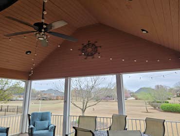 Screen porch and roof addition Removed old deck. Built new roof and composite deck. Installed high end aluminum screen room enclosure