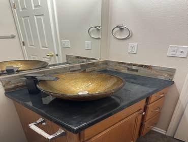 Photos by On-It LLC #3 Epoxy countertop, new sink, faucet & backsplash