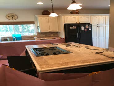 Photos by Griffin Tile & Marble Co #1 Master bath remodel. Remove PVC shower insert , remove separating wall , install new tile shower matching the til